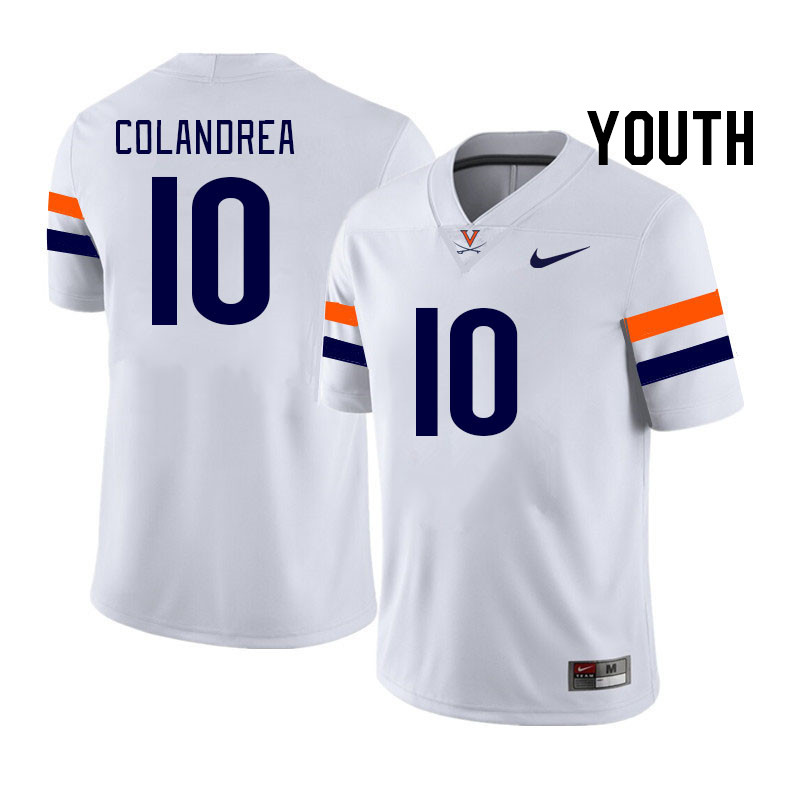 Youth #10 Anthony Colandrea Virginia Cavaliers College Football Jerseys Stitched Sale-White - Click Image to Close